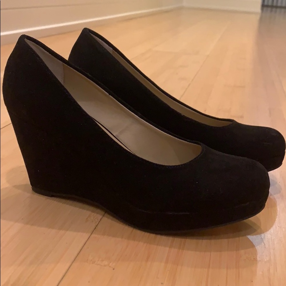Suede Black Wedge Heels